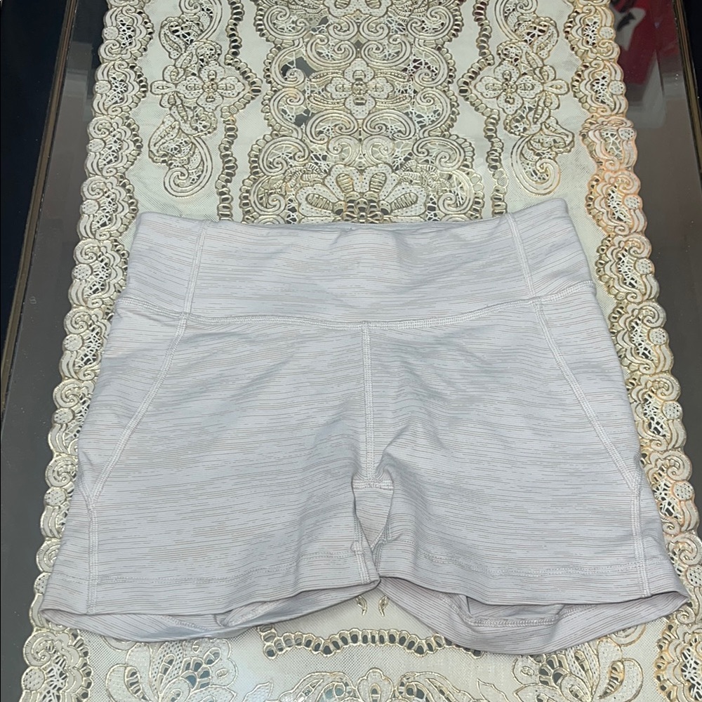 Outdoor Voices white and tan spandex shorts